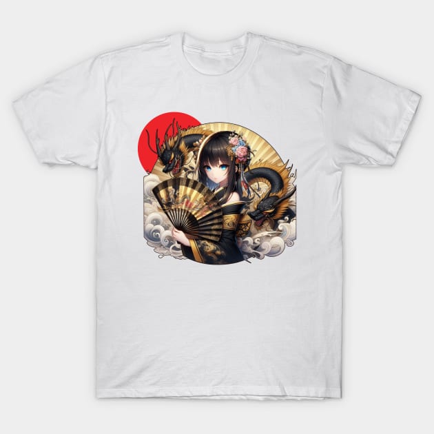 Geisha Dragon Lady T-Shirt by PlayfulPandaDesigns